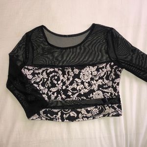 Urban Outfitters Cropped Jacquard / Sheer Top